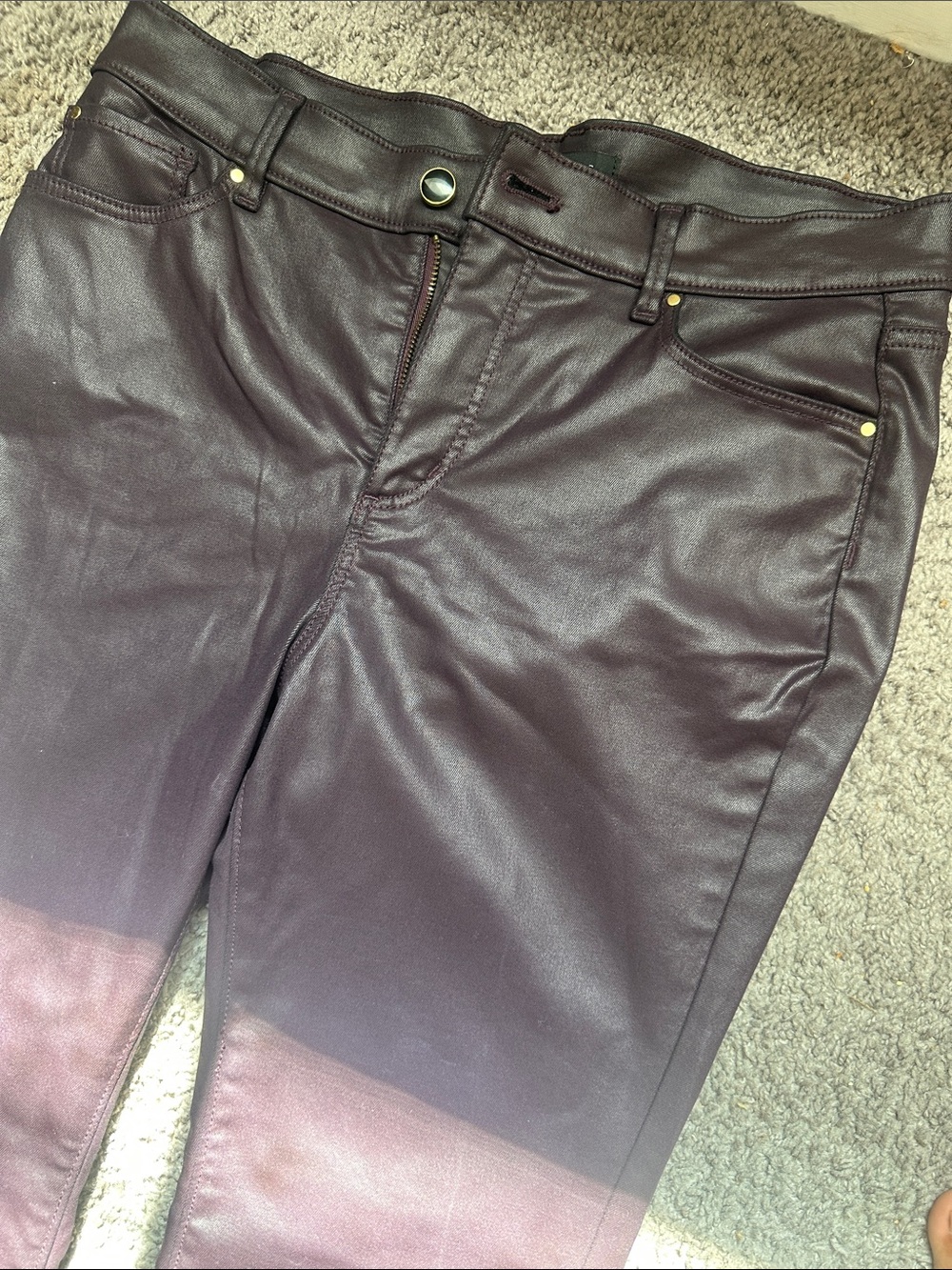 Ann Taylor Faux-Leather Skinny Jeans — Deep Plum